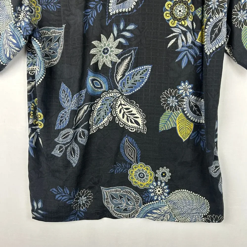 Tommy Bahama Floral 100% Silk Button Down Shirt Blue Beach Tropical Men's Size M
